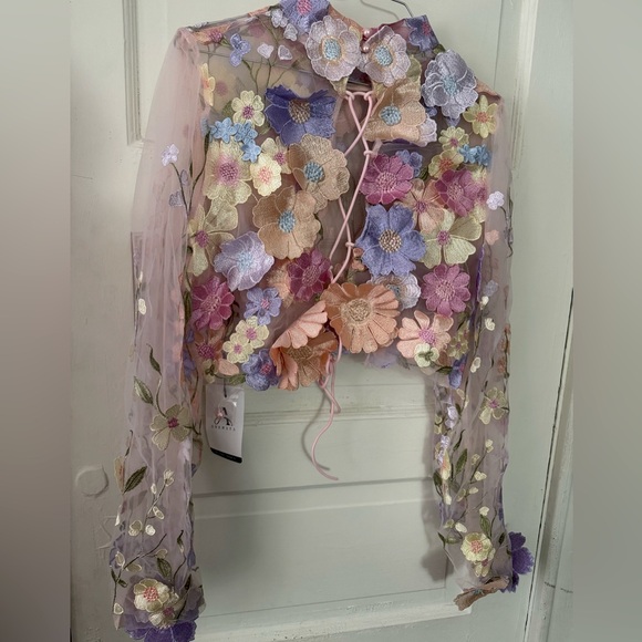 Floral Embroidered Sheer Top - Picture 2 of 4